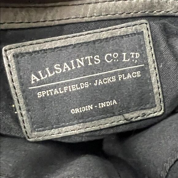 Large Allsaints Co LTD Leather tote Bag Olive with Sequin Panel 2 handles zip - Picture 8 of 12